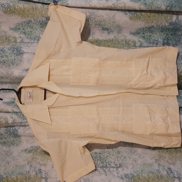 Cream button up Vintage Cuban style 1970's,  scarface style - Picture 5 of 9